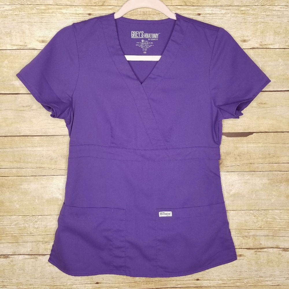 Greys Anatomy Scrub Top Womens XS Pocket Mock Wrap
